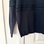 Sandro  Navy Blue Mock Neck Button Lattice Trim Sweater Wool Knit Top 2 Medium Photo 4
