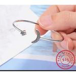 Boutique NEW Thin Women's Dainty Moon‎ & Star 925 Silver Bracelet, Adjustable Photo 5
