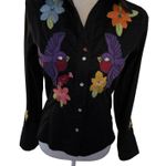 Zoompy Paris Size S Embroidered Jeweled Pearl Snap Shirt Top Western Festival Black Photo 1