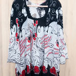 Dress Barn  Womens Blouse Size 22/24 3X Black White Abstract Boho Chic Lightweight Photo 0