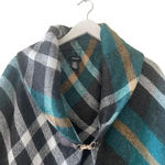 Modena Women Turtle Neck Knit Fringe Plaid Poncho Cape Soft Shawl One Size Blue Photo 1
