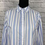Denim 24/7 button down stripe top w/flare back blue & white sz 12W Photo 2