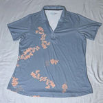 Heather Grey Women's Gray Cherry Blossom Flowers Short Sleeve Polo Top XL Photo 0