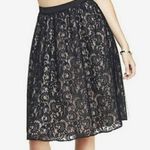 EXPRESS  BLACK LACE INSET HIGH WAISTED FULL MIDI SKIRT sz 6. Pink underlay. Photo 0