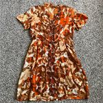 Vintage 60s Silk Floral Handmade Button Front Mini Dress Brown Size XL Photo 1