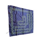 Vintage Italian 100% Acetate Scarf With Geometric Pattern Navy & Lime Green 22" Photo 1