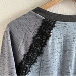 LOGO By Lori Goldstein Heathered Blue Gray Lace Trim Top Blouse Shirt US Large Photo 5