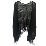 Bear Dance  Black Shawl Look Open Front Fringed Cardigan Crochet Knit Coverups M Photo 6