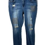 Midnight Velvet Size 14 Jeans Rhinestone Distressed Blue Skinny Mid Rise 829 Photo 0