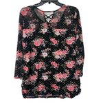 No Boundaries  NOBO Top XXL (19) Black Floral Metallic Sheer Mesh Lined Top Photo 1