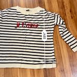 Talbots  Sweater Pullover Jumper Medium Sequins Je t'aime Striped Womens Ivory Photo 7
