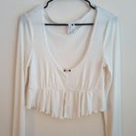 Urban Outfitters UO Out From Under Ivory Y2K Cropped Lace Longsleeve Ribbed Top Large Photo 2