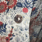 Johnny Was Jade Pearl Rayon Button Down Top Ruched Sleeves Cream Red Blue XL Photo 5