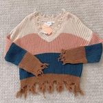 Love Tree NWT -  Color Block Knit V-Neck Raw Hem Sweater Photo 0