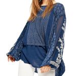 Free People  Indigo Dreams Oversized Tunic Top Navy Blue Small NEW Boho Chic Photo 2