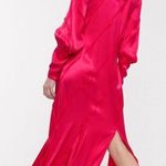 ASOS WHITE Raw Edge Hot Pink Paneled High Neck Long Sleeve Maxi Dress Size 10 Photo 1