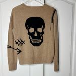 360 Cashmere Skull Sweater Tan Black Graphic Crewneck Pullover Size Small Photo 3