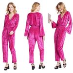 A New Day Pink Crushed Velvet Jumpsuit Womens Medium 70's Inspired Hyperfeminine Photo 0