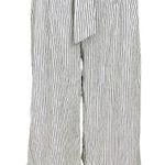 Kirious Navy and White Stripe Linen Paperbag Crop Wide Leg Pants M Photo 0