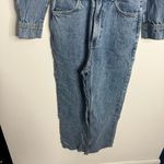 ZARA NWT Straight Leg Denim Overalls With Raw Hem Long Sleeve Blue Wash Small Photo 3