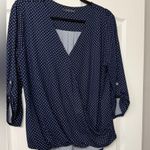 West Kei  Blue Polka Dot Wrap Front Roll Tab Sleeve Sz XL Womens High-low Blouse Photo 3