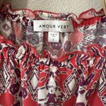 Amour Vert Size Large Red Purple Print Silk Off The Shoulder Short Sleeve Blouse Photo 3
