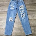 American Eagle  Outfitters Light Blue Distressed Mom Straight Jeans Photo 0