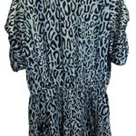 Rebecca Minkoff  Aston Puff-Sleeve Tiered Blouson Mini Dress Blue Leopard Large Photo 1