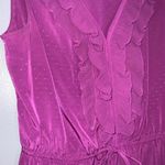 Elle  Purple Polka Dot Ruffle Sleeveless Drop Waist V Neck Blouse Small Photo 2
