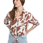 Sanctuary White and Brown Button Down Shirt with Notched Collar Photo 0