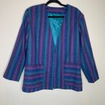 Vintage Striped Turquoise Purple Blue Wool Blazer Medium? Photo 4