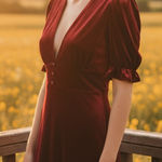 Elegant Burgundy Red Velvet Dress Retro New Size M Photo 0