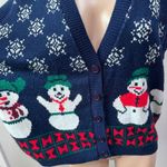 Cabin creek  Snowman Snow Flake Winter Christmas Holiday Vest Blue Large Knit Photo 3