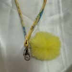Handmade  Yellow and Blue Floral Wristlet Keychain with Yellow Pompom Photo 4