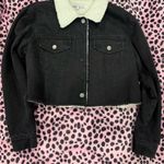 Black Denim Sherpa Lined Cropped Jacket Photo 0