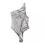 Miss Selfridge  Festival Metallic One Shoulder Bodysuit in Silver, Size 0​​​ Photo 2