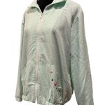 Blair Bright Green Preppy Coastal Seersucker Embroidered Boho Floral Zip Jacket Photo 1