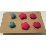 None Stud Button Statement‎ Earrings Set Fabric Polka Dot Hearts Stars Pink Teal Blue Photo 3
