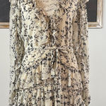 Bardot  Size 6 Alessia Cream Black Floral Long Sleeve Tiered Ruffle Mini Dress Photo 0
