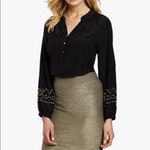 Lilly Pulitzer Elsa Black Silk Gold Stud Embellished Long-Sleeve Blouse Size XS Photo 1