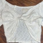 Urban Outfitters off white cropped twist Front ribbed raw hem 1/2 sleeve top Photo 4