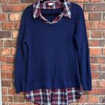 Faded Glory  womens waffle knit layered plaid flannel shirt blue /red L Photo 0