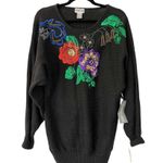 Victoria Jones NWT Floral Sequin Vintage Dolman Sleeve Knit Sweater Size Medium Photo 1
