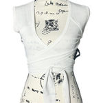 SheIn  White Ribbed Wrap Tie-Back Crop Top - Size M Photo 0