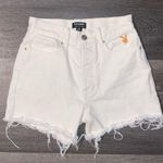 summer white denim playboy shorts w/ frayed design & flower back pocket Photo 6