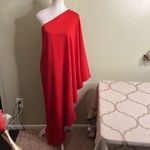 Uniqlo  Red Satin Oversize One Shoulder Asymmetrical Dress Photo 3