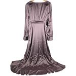 AREA STARS Lavender Satin Ruffle Slit Long Sleeve Maxi Dress Size S Purple Photo 1