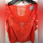 Free People We the Free Orange Ruffled Embroidered Boho Top, sz. Large EUC! Photo 1