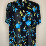 Dress Barn  Black Blue Floral Silky Blouse Sz 14W Photo 0