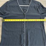 Eileen Fisher Silk Georgette Graphite Grey V Neck Button Down Relaxed Blouse M Photo 6
